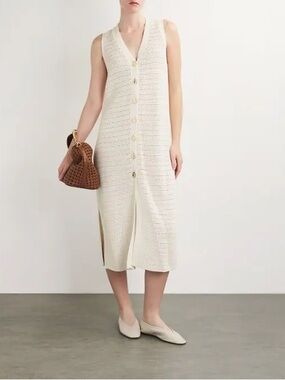 ME + EM Cotton Cardigan Dress in White Size Large Coastal Quiet Luxury